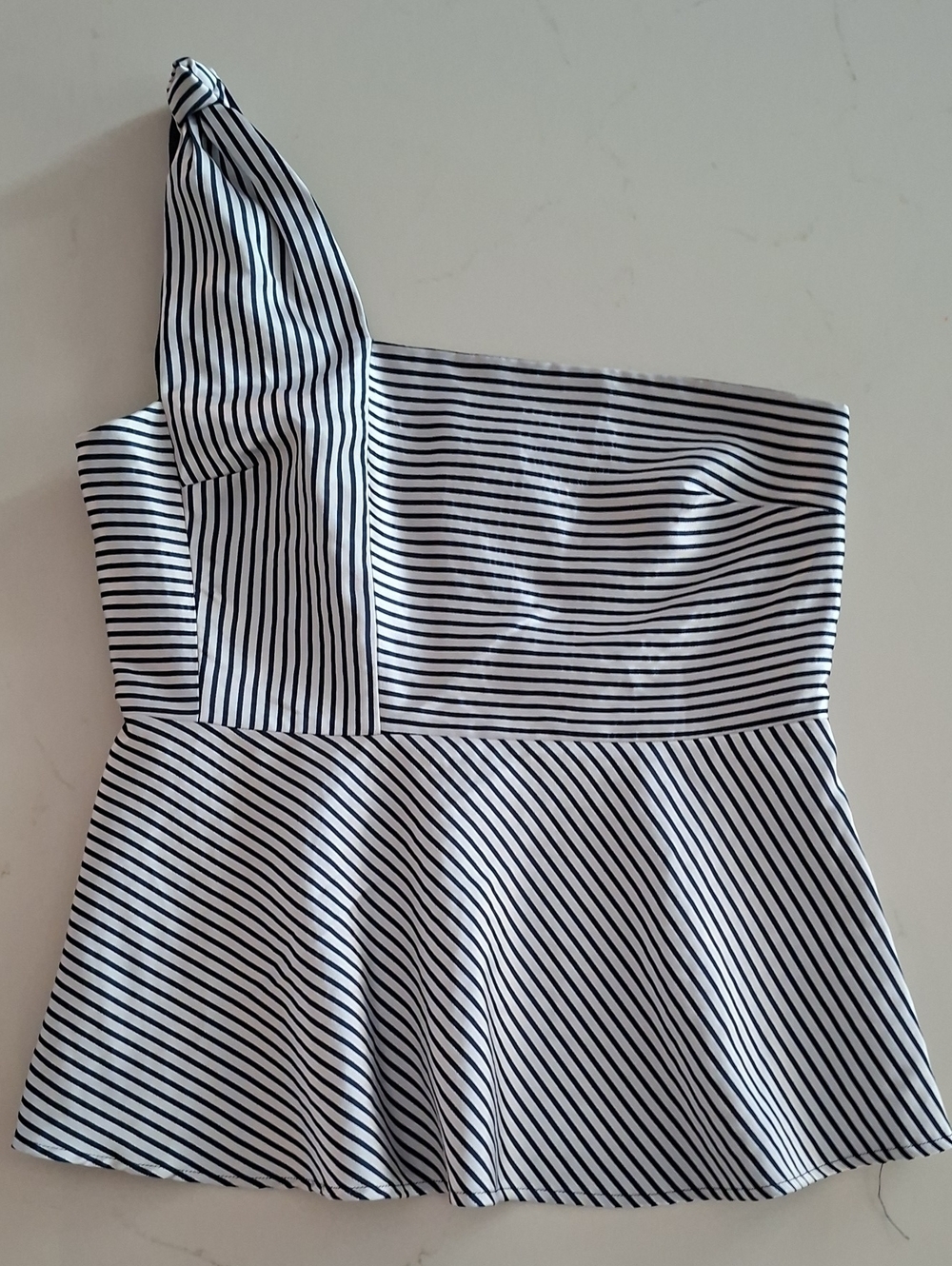 Banana Republic Elegant Classic Navy & White Nautical Striped Peplum Top (US 12)